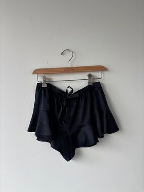 Victoria's Secret Black Satin Ruffle-Trim Shorts